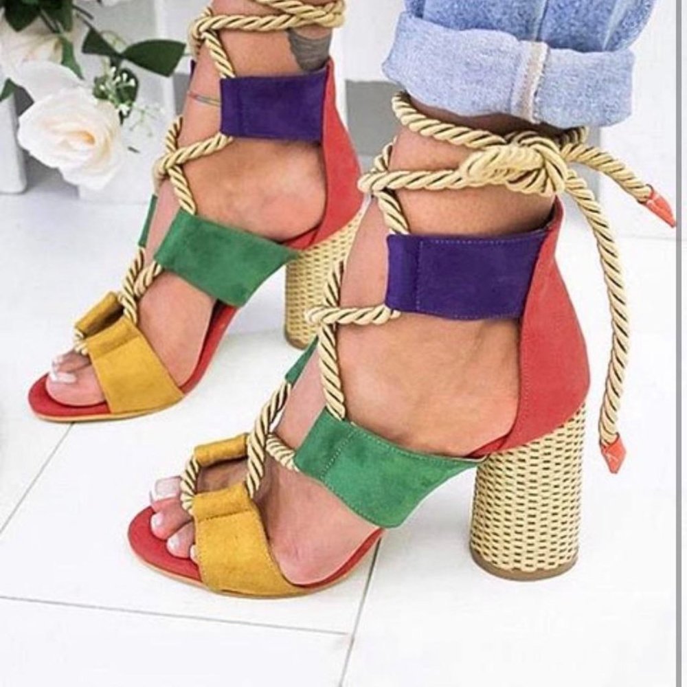Yasirun Color Block Lace up Heels - Picture 1 of 3
